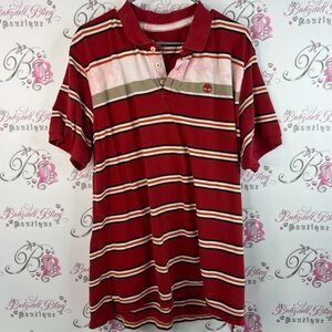 Timberland polo button up tie dye orange Red brown White Striped Polo Shirt